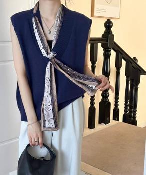 Vネックニットベストスカーフ付き 送料無料 即日発送-5