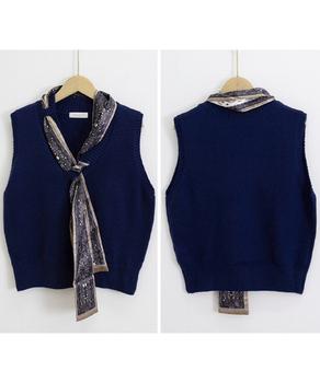 Vネックニットベストスカーフ付き 送料無料 即日発送-8