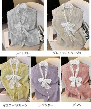 ニットベストネックラインレースニットジレ 送料無料 即日発送-1