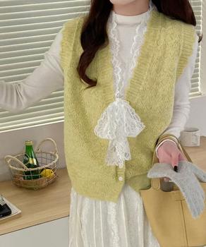 ニットベストネックラインレースニットジレ 送料無料 即日発送-4
