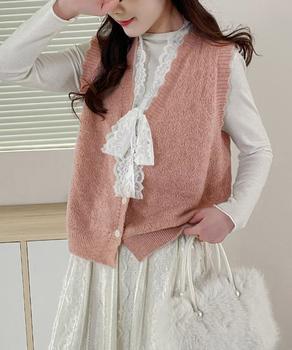 ニットベストネックラインレースニットジレ 送料無料 即日発送-6