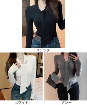 リボンタイ付きトップス ボウタイTシャツ 送料無料 即日発送-1