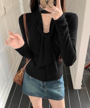 リボンタイ付きトップス ボウタイTシャツ 送料無料 即日発送-2