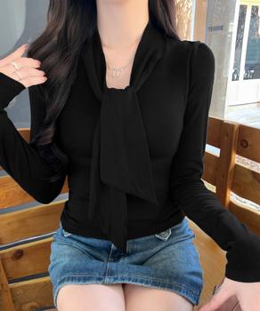 リボンタイ付きトップス ボウタイTシャツ 送料無料 即日発送-3