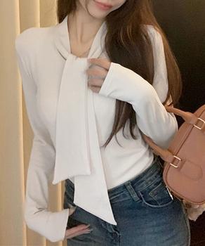 リボンタイ付きトップス ボウタイTシャツ 送料無料 即日発送-5