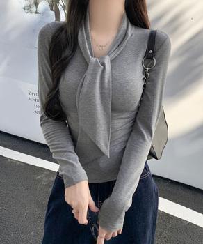 リボンタイ付きトップス ボウタイTシャツ 送料無料 即日発送-6