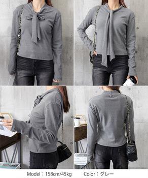 リボンタイ付きトップス ボウタイTシャツ 送料無料 即日発送-8