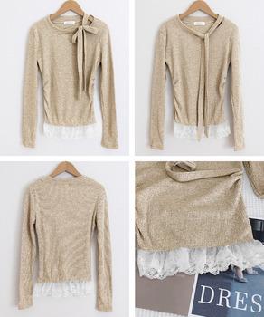 リボンネックニット 裾レースカットソー秋 送料無料 即日発送-8