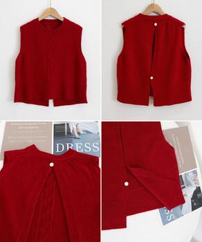 ケーブル編み ニットベスト バックボタン 送料無料 即日発送-9