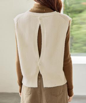 ケーブル編み ニットベスト バックボタン 送料無料 即日発送-3