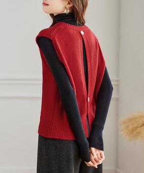 ケーブル編み ニットベスト バックボタン 送料無料 即日発送-5