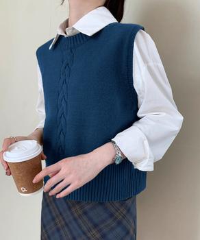 ケーブル編み ニットベスト バックボタン 送料無料 即日発送-6