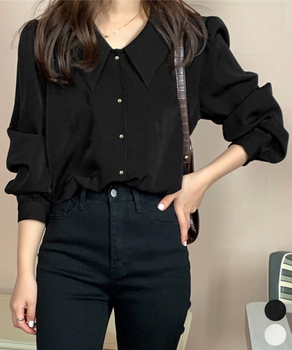 シャツブラウス ゴールドボタン ブラウス 送料無料 即日発送-0