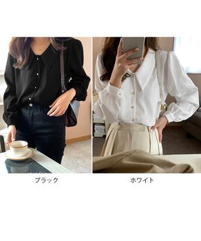 シャツブラウス ゴールドボタン ブラウス 送料無料 即日発送-1