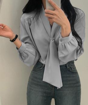 ボウタイブラウス オフィスカジュアル秋服 送料無料 即日発送-4