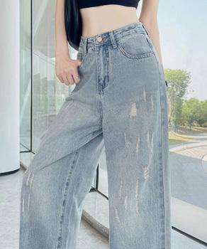 ダメージデニムパンツ ワイドレッグデニム 送料無料 即日発送-4