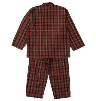 大きいサイズ marie claire homme 畳織チェック長袖パジャマ 3L 4L 5L 6L 8L オレンジ ラッピング可 送料無料 即日発送-1