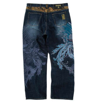 大きいサイズ 絡繰魂 鳳凰降臨デニムパンツ 100 110 120 130 ネイビー ラッピング可 送料無料 即日発送-1
