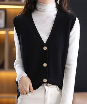 Vネックニットベストレディースニットジレ 送料無料 即日発送-2