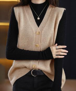 Vネックニットベストレディースニットジレ 送料無料 即日発送-3