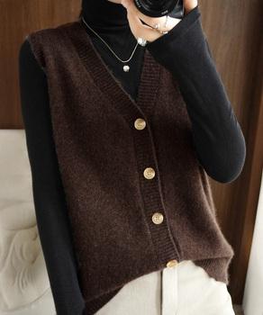 Vネックニットベストレディースニットジレ 送料無料 即日発送-6