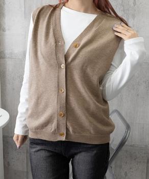 Vネックニットベストレディースニットジレ 送料無料 即日発送-7