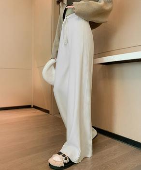 サイド縦ラインニットパンツ ワイドパンツ 送料無料 即日発送-4