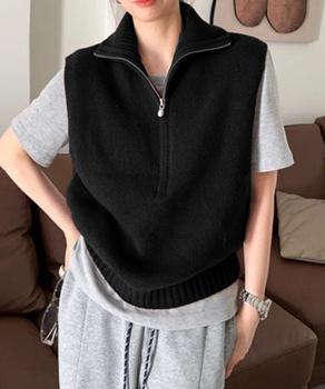 ハーフジップ ニットベストスタンドカラー 送料無料 即日発送-2