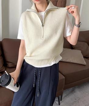 ハーフジップ ニットベストスタンドカラー 送料無料 即日発送-3