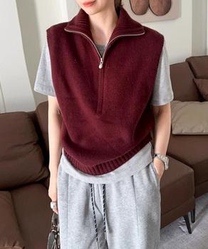 ハーフジップ ニットベストスタンドカラー 送料無料 即日発送-6