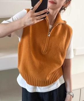 ハーフジップ ニットベストスタンドカラー 送料無料 即日発送-7