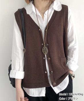 ニットベスト レディース 前開きチョッキ 送料無料 即日発送-6