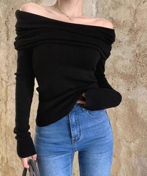 ワイドオフショルダーニットトップス肩出し 送料無料 即日発送-2