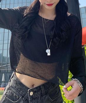 シアートップス 透け感 カジュアル 送料無料 即日発送-2