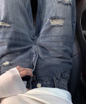 ダメージデニムパンツ ワイドレッグデニム　レディース ハイウエスト ロングパンツ ウォッシュ加工 送料無料 即日発送-5