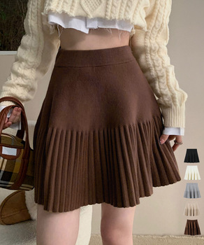 プリーツミニスカートニットスカート 秋冬 送料無料 即日発送-0