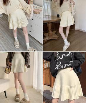 プリーツミニスカートニットスカート 秋冬 送料無料 即日発送-4