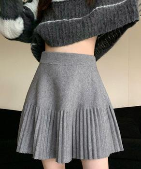 プリーツミニスカートニットスカート 秋冬 送料無料 即日発送-5