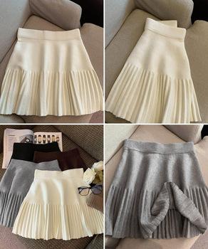 プリーツミニスカートニットスカート 秋冬 送料無料 即日発送-8