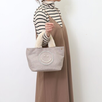 パール刺繍xエコファーハンドル トートバッグ COOCO クーコ SMILEY 送料無料 即日発送-18