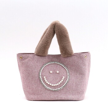 パール刺繍xエコファーハンドル トートバッグ COOCO クーコ SMILEY 送料無料 即日発送-1