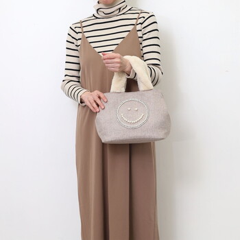 パール刺繍xエコファーハンドル トートバッグ COOCO クーコ SMILEY 送料無料 即日発送-19