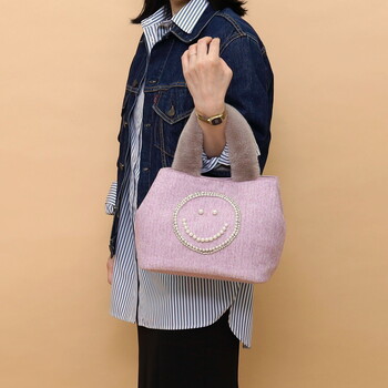 パール刺繍xエコファーハンドル トートバッグ COOCO クーコ SMILEY 送料無料 即日発送-21
