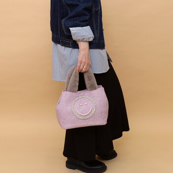 パール刺繍xエコファーハンドル トートバッグ COOCO クーコ SMILEY 送料無料 即日発送-22