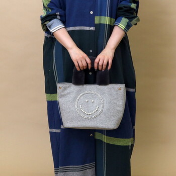 パール刺繍xエコファーハンドル トートバッグ COOCO クーコ SMILEY 送料無料 即日発送-27