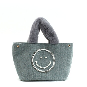 パール刺繍xエコファーハンドル トートバッグ COOCO クーコ SMILEY 送料無料 即日発送-2