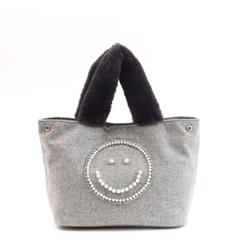 パール刺繍xエコファーハンドル トートバッグ COOCO クーコ SMILEY 送料無料 即日発送-3