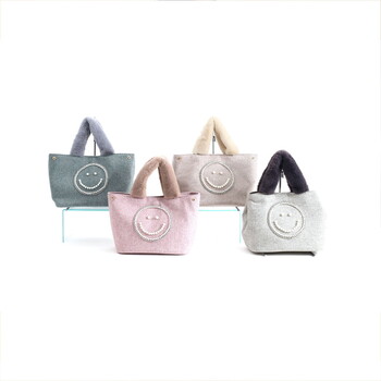 パール刺繍xエコファーハンドル トートバッグ COOCO クーコ SMILEY 送料無料 即日発送-4