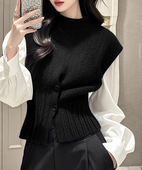 ニットベスト フロントボタン ニットジレ 送料無料 即日発送-2