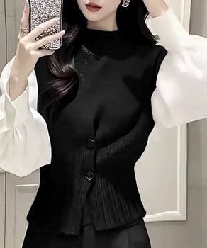 ニットベスト フロントボタン ニットジレ 送料無料 即日発送-3